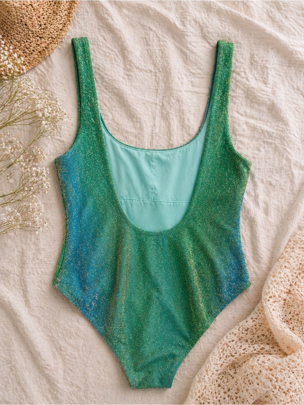 Aerie Green Sparkly One Piece Swimsuit ✨ NWT - Picture 2 of 6